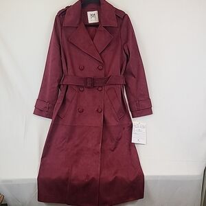 Milly Women's Double-breasted Belted Trench Coat Classic Maroon Velvet Soft Sz S